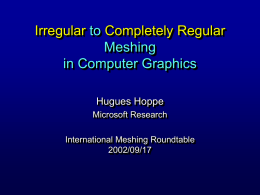Irregular to Completely Regular Meshing in Computer Graphics Hugues Hoppe Microsoft Research International Meshing Roundtable 2002/09/17