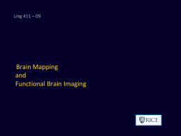 Ling 411 – 09  Brain Mapping and Functional Brain Imaging Methods of localization  Lesion studies • The traditional method • For a long time, the.