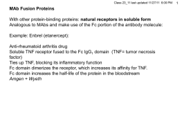 Class 23_11 last updated 11/27/11 6:00 PM  MAb Fusion Proteins With other protein-binding proteins: natural receptors in soluble form Analogous to MAbs and.