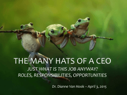 THE MANY HATS OF A CEO JUST WHAT IS THIS JOB ANYWAY? ROLES, RESPONSIBILITIES, OPPORTUNITIES Dr.