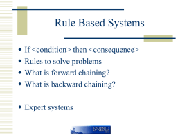 Rule Based Systems  If   then    Rules to solve problems  What is forward chaining?  What is backward chaining?  Expert.