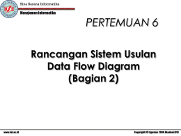PERTEMUAN 6 Rancangan Sistem Usulan Data Flow Diagram (Bagian 2) RANCANGAN SISTEM USULAN Dari gambar DFD sistem berjalan yang sudah dibuat sebelumnya, mahasiswa membuat diagram usulan.
