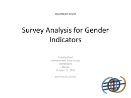 ESA/STAT/AC.219/15  Survey Analysis for Gender Indicators Sulekha Patel Development Data Group World Bank Manila October 11, 2010 ESA/STAT/AC.219/15