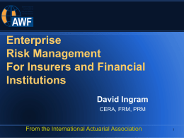 Enterprise Risk Management For Insurers and Financial Institutions David Ingram CERA, FRM, PRM  From the International Actuarial Association.