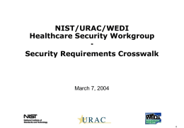 NIST/URAC/WEDI Healthcare Security Workgroup Security Requirements Crosswalk  March 7, 2004 Table of Contents Template Selection (What we are doing?) Crosswalk Process (How is the approach?) Assignment.
