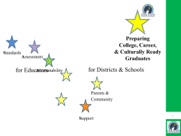 Preparing College, Career, & Culturally Ready Graduates  Standards Assessment Accountability for Educators  for Districts & Schools  Parents & Community  Support Educator Accountability  Background, Timeline, & Purpose  System Requirements   District Reporting  System.
