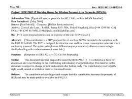 May 2001  doc.: IEEE 802.15-01/235r0  Project: IEEE P802.15 Working Group for Wireless Personal Area Networks (WPANs) Submission Title: [Physical Layer proposal for the.