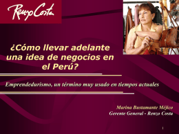 ¿Cómo llevar adelante una idea de negocios en el Perú? Emprendedurismo, un término muy usado en tiempos actuales  Marina Bustamante Méjico Gerente General - Renzo.