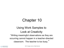 Chapter 10 Using Work Samples to Look at Creativity “Writing meaningful observations as they are occurring cannot happen in a teacher-directed classroom.