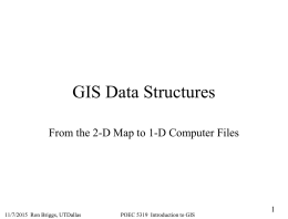 GIS Data Structures From the 2-D Map to 1-D Computer Files  11/7/2015 Ron Briggs, UTDallas  POEC 5319 Introduction to GIS.