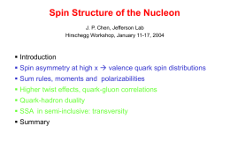 Spin Structure of the Nucleon J. P. Chen, Jefferson Lab Hirschegg Workshop, January 11-17, 2004   Introduction  Spin asymmetry at high x 