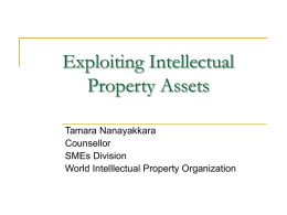Exploiting Intellectual Property Assets Tamara Nanayakkara Counsellor SMEs Division World Intelllectual Property Organization Summary Slide      New Economy Intellectual Property and Competitiveness Intellectual Property Assets Exploiting IP assets.