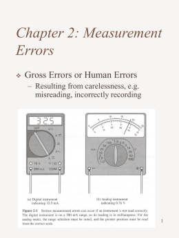 Chapter 2: Measurement Errors   Gross Errors or Human Errors – Resulting from carelessness, e.g. misreading, incorrectly recording.