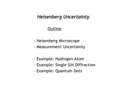 Heisenberg Uncertainty Outline - Heisenberg Microscope - Measurement Uncertainty - Example: Hydrogen Atom - Example: Single Slit Diffraction - Example: Quantum Dots.