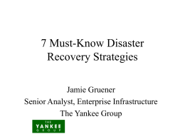 7 Must-Know Disaster Recovery Strategies Jamie Gruener Senior Analyst, Enterprise Infrastructure The Yankee Group.