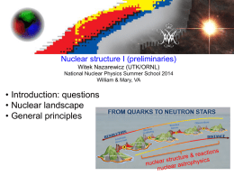 Nuclear structure I (preliminaries) Witek Nazarewicz (UTK/ORNL) National Nuclear Physics Summer School 2014 William & Mary, VA  • Introduction: questions • Nuclear landscape • General principles.