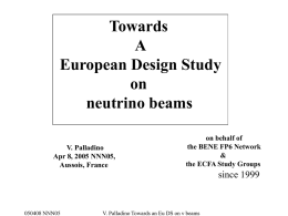 Towards A European Design Study on neutrino beams V. Palladino Apr 8, 2005 NNN05, Aussois, France  on behalf of the BENE FP6 Network & the ECFA Study Groups  since 1999  050408 NNN05  V.