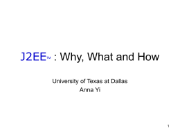 J2EE : Why, What and How TM  University of Texas at Dallas Anna Yi.