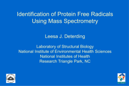Identification of Protein Free Radicals Using Mass Spectrometry Leesa J. Deterding Laboratory of Structural Biology National Institute of Environmental Health Sciences National Institutes of Health Research.