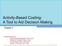 Activity-Based Costing: A Tool to Aid Decision Making Chapter 7  PowerPoint Authors: Susan Coomer Galbreath, Ph.D., CPA Charles W.