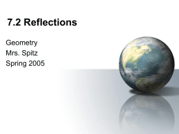 7.2 Reflections Geometry Mrs. Spitz Spring 2005 Objectives/Assignment • Identify and use reflections in a plane. • Identify relationships between reflections and line symmetry  • Pp.