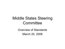 Middle States Steering Committee Overview of Standards March 20, 2008 Standards at a Glance Standard 1: Mission and Goals – The institution’s Mission clearly defines the.