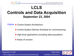 LCLS Controls and Data Acquisition September 23, 2004 Outline  Control System Architecture  Control System Delivery Schedule for commissioning High level applications (including data acquisition) Areas of concern  September.
