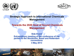 Strategic Approach to International Chemicals Management Towards the 2020 Goal of Sound Chemicals Management Side Event Extraordinary meeting of the conference of the parties to the.