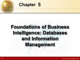 Chapter 5  Foundations of Business Intelligence: Databases and Information Management 1.1  &copy; 2007 by Prentice Hall.
