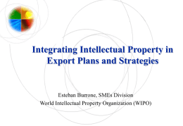 Integrating Intellectual Property in Export Plans and Strategies  Esteban Burrone, SMEs Division World Intellectual Property Organization (WIPO)