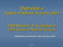Overview  of System of National Accounts (SNA) 2008 Revision (1) & updates on 1993 System of National Accounts UN Statistical Institute for Asia and the.
