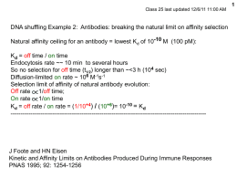 Class 25 last updated 12/6/11 11:00 AM  DNA shuffling Example 2: Antibodies: breaking the natural limit on affinity selection Natural affinity ceiling.