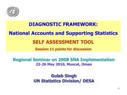 DIAGNOSTIC FRAMEWORK: National Accounts and Supporting Statistics SELF ASSESSMENT TOOL Session 11 points for discussion  Regional Seminar on 2008 SNA Implementation 23-26 May 2010, Muscat,
