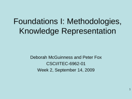 Foundations I: Methodologies, Knowledge Representation  Deborah McGuinness and Peter Fox CSCI/ITEC-6962-01 Week 2, September 14, 2009