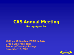 CAS Annual Meeting Rating Agencies  Matthew C. Mosher, FCAS, MAAA Group Vice President Property/Casualty Ratings November 15, 2005