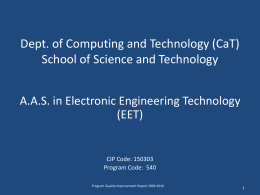 Dept. of Computing and Technology (CaT) School of Science and Technology A.A.S.