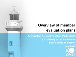 Overview of member evaluation plans Agenda Item X. Joint Evaluation Marketplace 12th Meeting of the Network on Development Evaluation June 2011