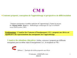 CM 8 Contenus proposés, conception de l’apprentissage et perspectives de différenciation  - Pratiques enseignantes et modèles implicites de l’apprentissage ( d’après les.