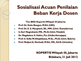 Sosialisasi Acuan Penilaian Beban Kerja Dosen 1. 2.  3. 4. 5. 6.  Tim BKD Kopertis Wilayah III Jakarta: Prof.