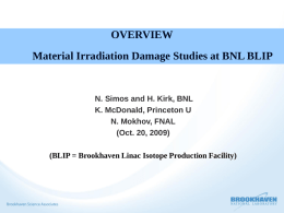 OVERVIEW Material Irradiation Damage Studies at BNL BLIP  N. Simos and H.