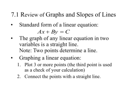 7.1 Review of Graphs and Slopes of Lines •  Standard form of a linear equation: Ax  By  C  • •  The graph of any.