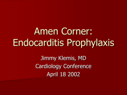 Amen Corner: Endocarditis Prophylaxis Jimmy Klemis, MD Cardiology Conference April 18 2002 Amen Corner -- where the 11th green, 12th hole and 13th tee.