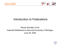 Introduction to Federations Renee Woodten Frost Internet2 Middleware & Security/University of Michigan June 29, 2004