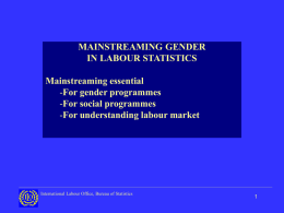 MAINSTREAMING GENDER IN LABOUR STATISTICS Mainstreaming essential -For gender programmes -For social programmes -For understanding labour market  International Labour Office, Bureau of Statistics.