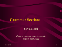 Grammar Sections Silvia Monti Cultura, cinema e nuove tecnologie SILSIS 2005-2006 06/11/2015 Theory • Common Errors in English: http://www.wsu.edu/~brians/errors/index.ht ml  • Irregular Verbs: http://www.gsu.edu/~wwwesl/egw/jones.ht m  • Guide to Grammar and Writing: http://webster.ccc.commnet.edu/grammar/ 06/11/2015