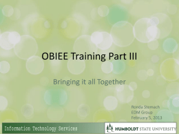 OBIEE Training Part III Bringing it all Together Ronda Stemach EDM Group February 5, 2013