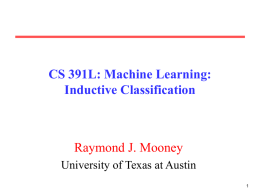 CS 391L: Machine Learning: Inductive Classification  Raymond J. Mooney University of Texas at Austin.