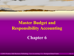 Master Budget and Responsibility Accounting Chapter 6  ©2003 Prentice Hall Business Publishing, Cost Accounting 11/e, Horngren/Datar/Foster  6-1