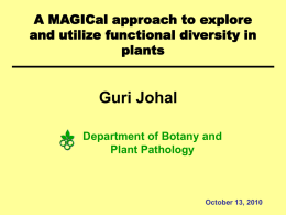 A MAGICal approach to explore and utilize functional diversity in plants  Guri Johal Department of Botany and Plant Pathology  October 13, 2010