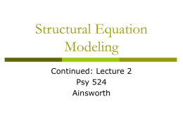 Structural Equation Modeling Continued: Lecture 2 Psy 524 Ainsworth Covariance Algebra   Underlying parameters in SEM      Regression Coefficients Variances and Covariances  A hypothesized model is used to estimate these parameters.